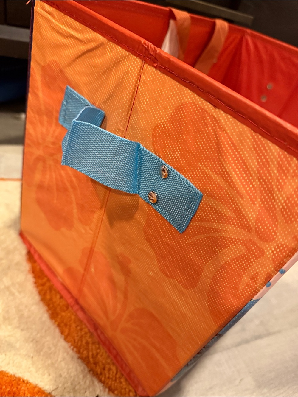 Trader Joe's Reusable Tote Bag in Sky Blue & Orange NEW - Picture 2 of 2